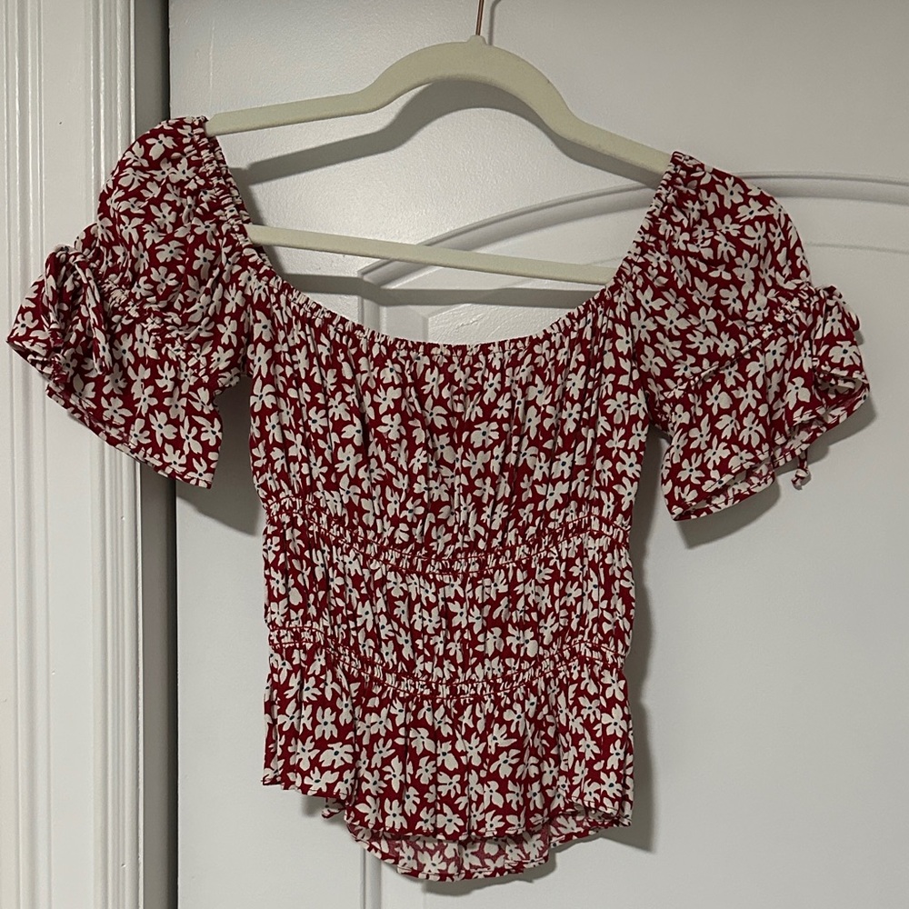 Reformation Red Floral Blouse